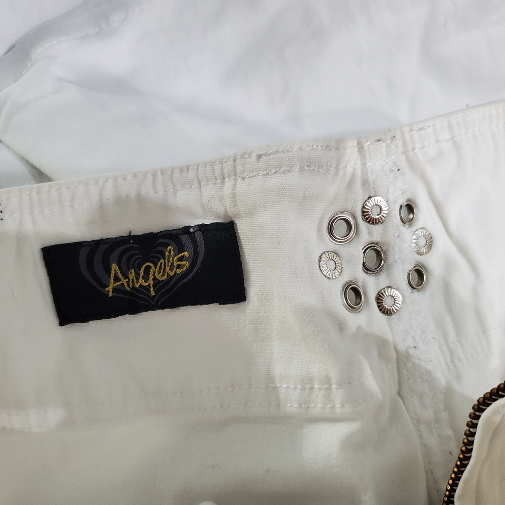 Vintage 2yk Angels Rhinestones Beaded White Flare/ Bootcut Pants Size 5 - Picture 6 of 11